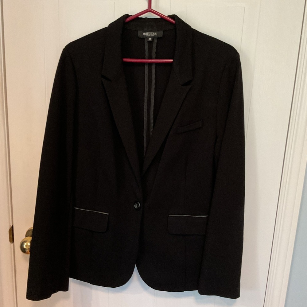 Michel Studio Blazer Women 16 Black Excellent Ponte Knit Single Button Pocket